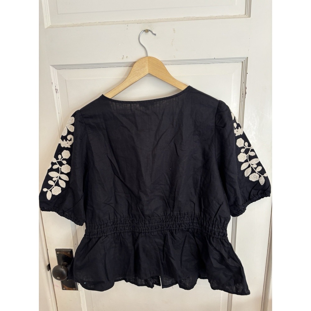 Talbots Black Blouse with Cream Floral Embroidery - Picture 6 of 11